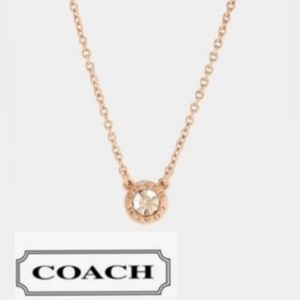 NEW COACH Rose Gold Plated Circle Pendant Necklace W COACH CARD & DUST BAG